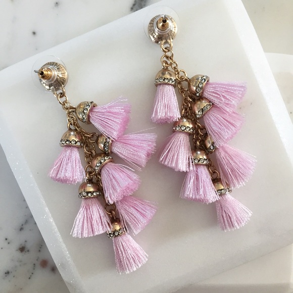 🆑 "Alina" Earrings || Rose Pink Tassel Statement - Picture 3 of 10